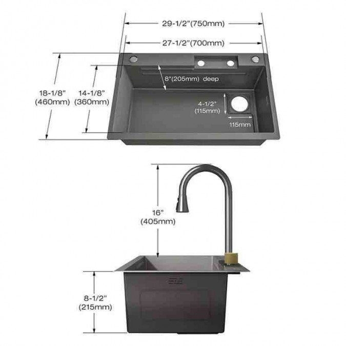 Chiuveta Multifunctionala Pentru Bucatarie, Inox, Gri Inchis - Negru, 75x45 Cm, FY 3018 Smack – Puterea Tehnologiei și Designului în Bucătăria Ta