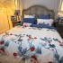 Lenjerie Pat Dublu,  FINET, 6 piese, Alb, Bleumarin, Rosu, Crengute cu Fructe de Padure [2]