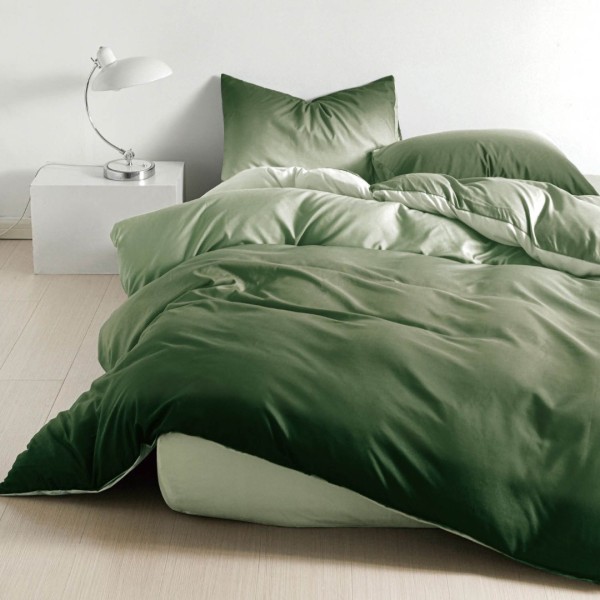 Lenjerie pat 140x200cm,  FINET, 4 piese, cu ELASTIC, Verde, degrade [1]