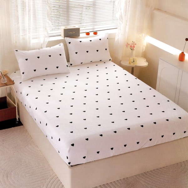 Cearsaf cu Elastic Cocolino 180x200cm si 2 fete de perna 50x70cm, Alb, Negru, Inimioare [1]