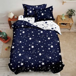 Lenjerie pat 1 PERSOANA, FINET, 4 piese, Alb, Albastru, stelute Lenjerie pat 1 PERSOANA, FINET, 4 piese, Alb, Albastru, stelute