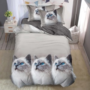 Lenjerie pat 1 PERSOANA, FINET, 4 piese, Gri, pisicute