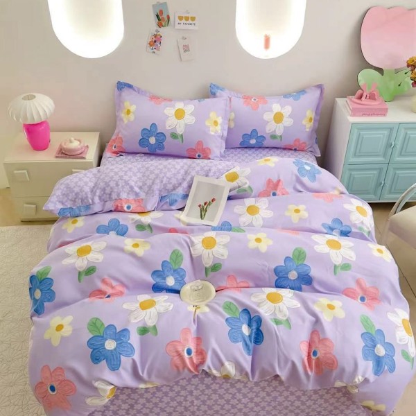 Lenjerie pat 1 PERSOANA, FINET, 4 piese, Mov, flori [1]