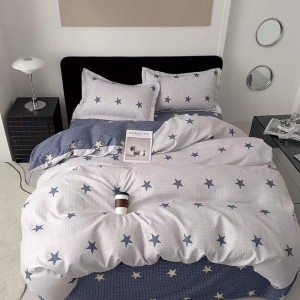 Lenjerie pat 1 PERSOANA, FINET, 4 piese, Gri, Albastru, stelute