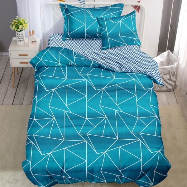 Lenjerie pat 1 PERSOANA, FINET, 4 piese, Bleu, dungi [1]