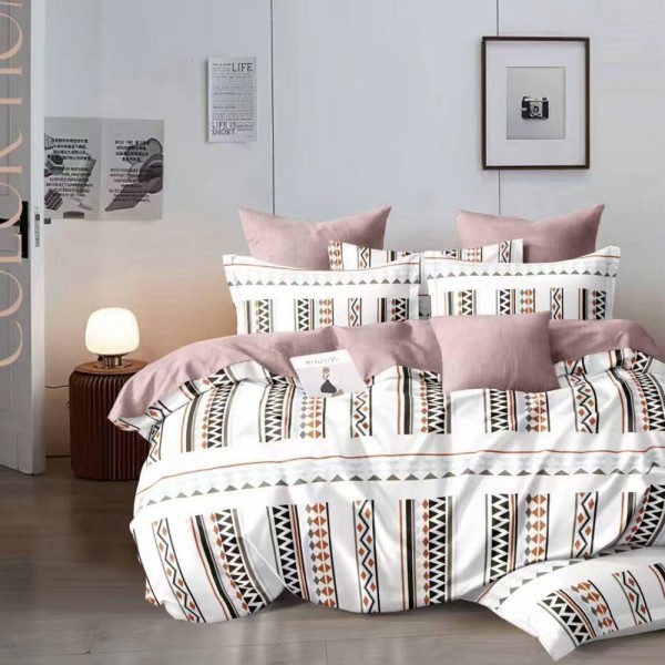 Lenjerie pat dublu (140x200cm, 160x200cm, 180x200cm), FINET, 6 piese, Crem, roz, elegant [1]