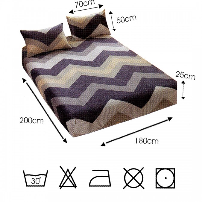 Cearșaf cu Elastic Cocolino 180x200x25 cm – Set cu 2 Fețe de Pernă, Gros și Pufos, Calitate Premium pentru Confort și Eleganță, Gri, Bej, Ziz-Zag