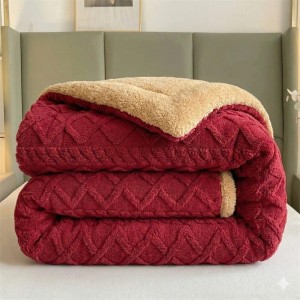 Pilota CoCoLiNo Sherpa tip Tricotaj cu blanita, matlasata, 200x230cm, Visiniu