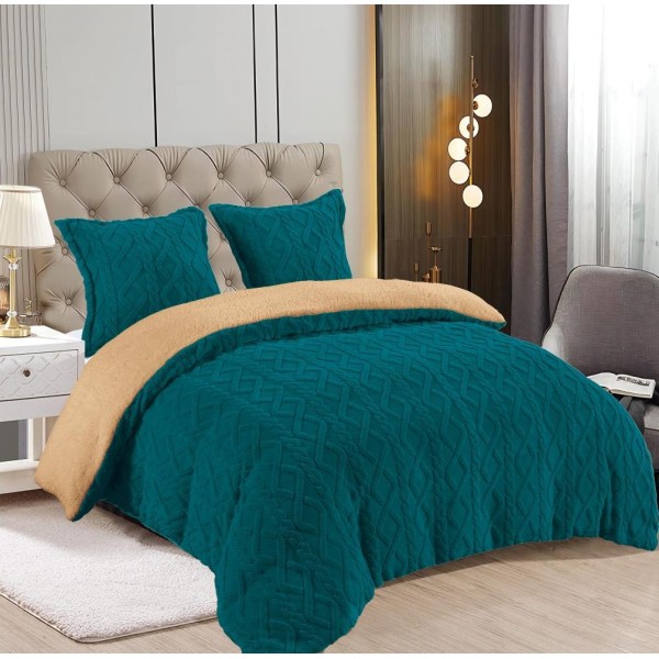 Pilota CoCoLiNo Sherpa tip Tricotaj cu blanita, matlasata, 200x230cm, Verde inchis [1]