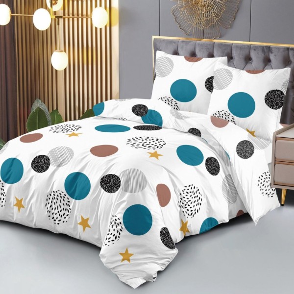 Lenjerie pat dublu (140x200cm, 160x200cm), 4 piese, microfibra, Pucioasa, alb, buline [1]