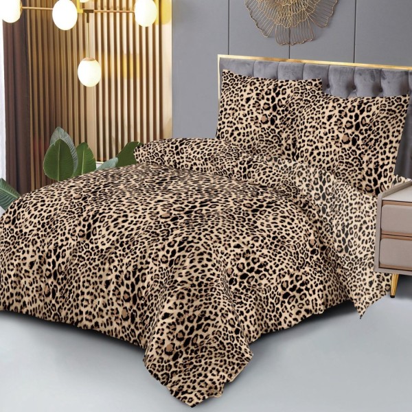 Lenjerie pat dublu (140x200cm, 160x200cm), 4 piese, microfibra, Pucioasa, maro, animal print [1]