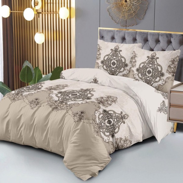 Lenjerie pat dublu (140x200cm, 160x200cm), 4 piese, microfibra, Pucioasa, bej, elegant [1]