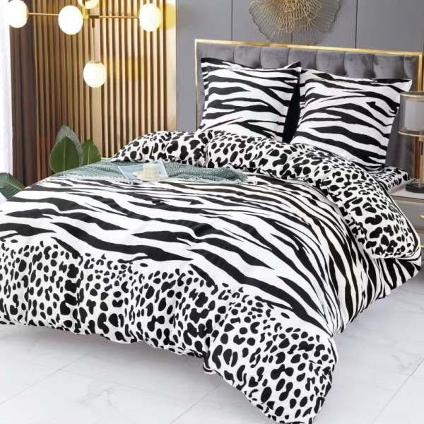 Lenjerie pat dublu (140x200cm, 160x200cm), 4 piese, microfibra, Pucioasa, alb, negru, animal print [1]