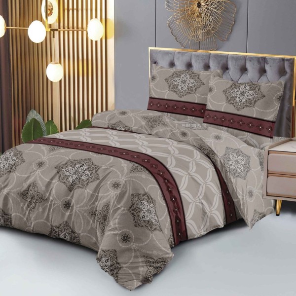 Lenjerie pat dublu (140x200cm, 160x200cm), 4 piese, microfibra, Pucioasa, bej inchis, elegant [1]