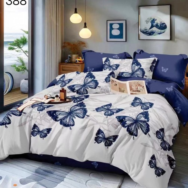 Lenjerie pat dublu (140x200cm, 160x200cm, 180x200cm), FINET, 6 piese, Gri, Albastru, Fluturi [1]