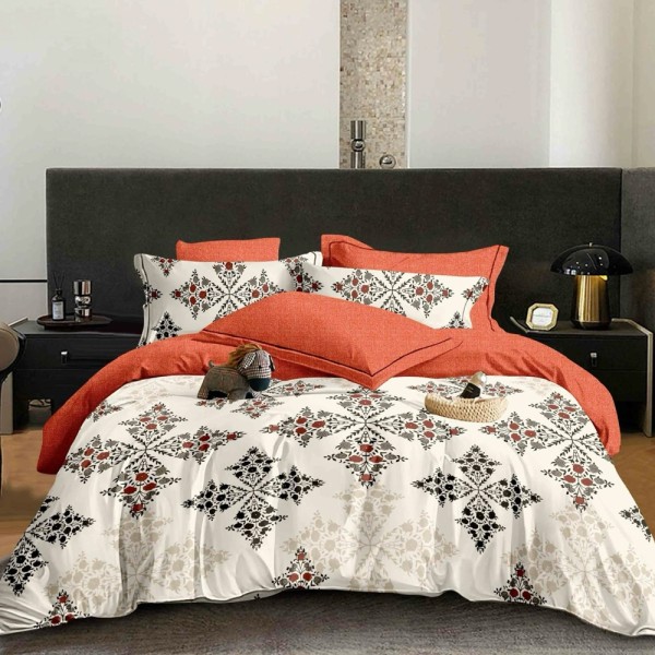 Lenjerie pat dublu (140x200cm, 160x200cm, 180x200cm), FINET, 6 piese, Crem, Portocaliu, elegant [1]