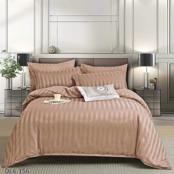 Lenjerie HoReCa, pat dublu, tip Damasc Finetat Deluxe cu Elastic, 6 piese, Cappuccino [1]