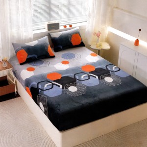 Cearsaf cu Elastic Cocolino 180x200cm si 2 fete de perna 50x70cm, Bleumarin, Degrade, Forme Geometrice