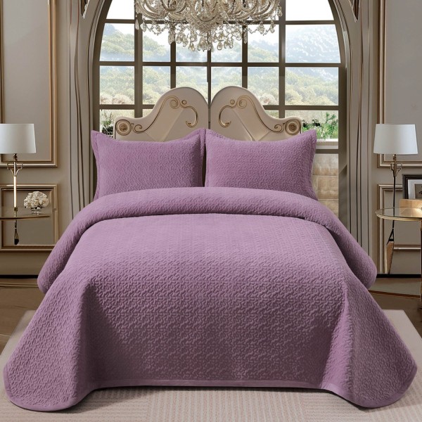 Cuvertura pat dublu, 3 piese, Catifea Luxury Matlasata, 230x240cm, Lila [1]