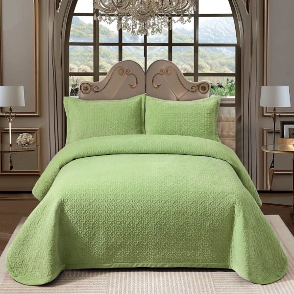 Cuvertura pat dublu, 3 piese, Catifea Luxury Matlasata, 230x240cm, Vernil [1]