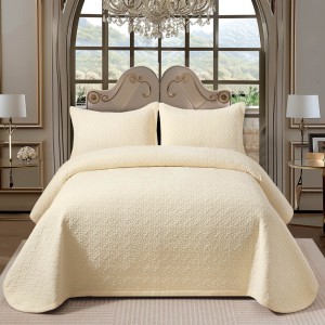 Cuvertura pat dublu, 3 piese, Catifea Luxury Matlasata, 230x240cm, Crem Cuvertura pat dublu, 3 piese, Catifea Luxury Matlasata, 230x240cm, Crem