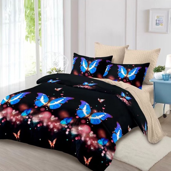 Lenjerie Pat Dublu,  FINET, 6 piese, Negru, Fluturi [1]