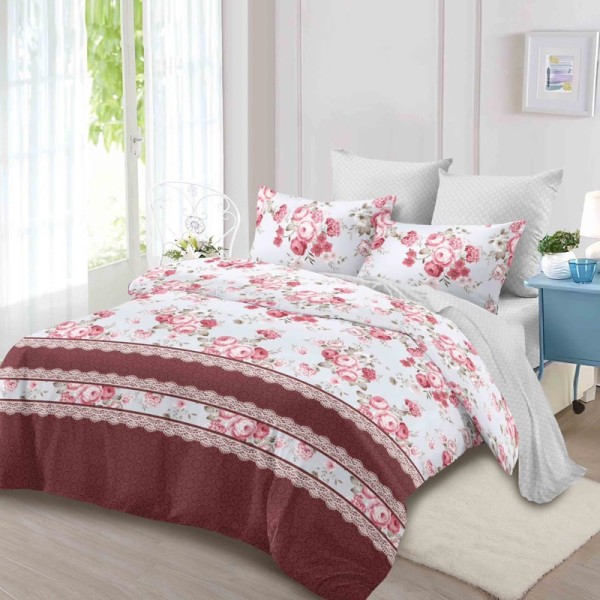 Lenjerie Pat Dublu,  FINET, 6 piese, Gri, Maro, Flori [1]