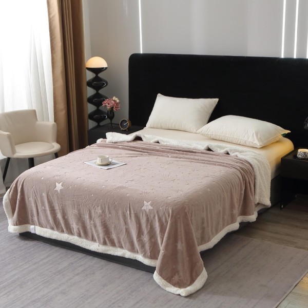 Pătură Super Soft Cocolino cu Blăniță, 200x230 cm – Eleganță și Căldură cu Model Sculptat cu Ploaie de Stele, Cappuccino [1]