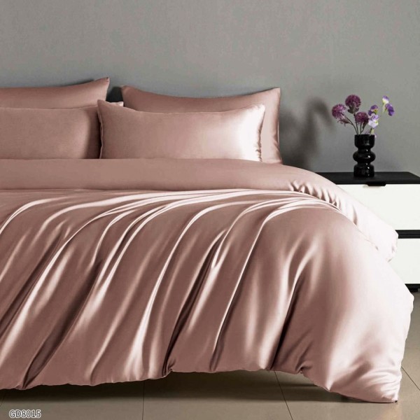 Lenjerie de Pat din Satin Extra Fin, Pat Dublu, 4 Piese, cu ELASTIC, Uni, Pudra – Rafinament și Lux la Superlativ [1]