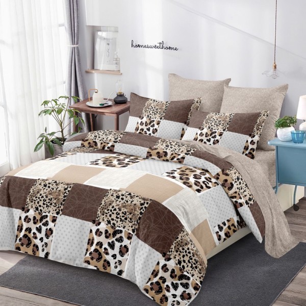 Lenjerie Pat Dublu,  FINET, 6 piese, Bej, Maro, Animal Print, Forme Geometrice [1]