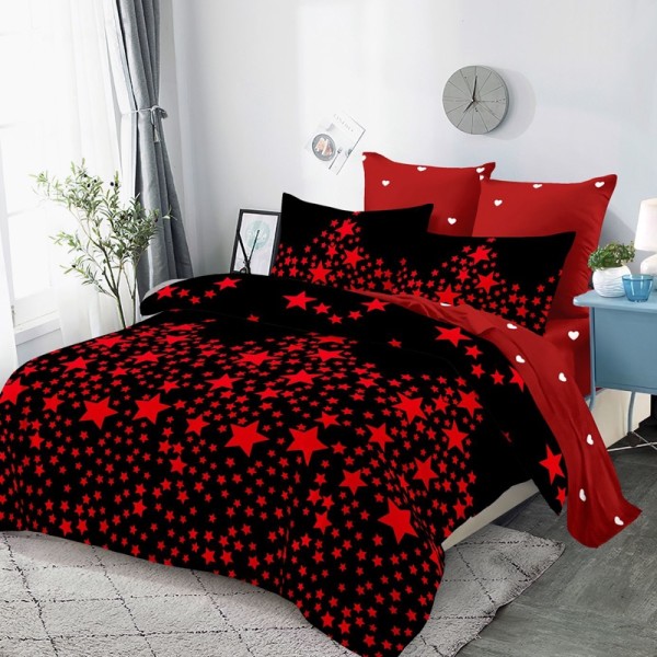 Lenjerie Pat Dublu,  FINET, 6 piese, Negru, Rosu, Stelute [1]