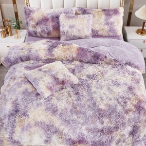 Lenjerie pat dublu, Super Pufoasa COCOLINO Fluffy, 6 piese, Lila, Degrade, Bej