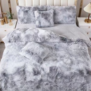 Lenjerie pat dublu, Super Pufoasa COCOLINO Fluffy, 6 piese, Gri, Degrade