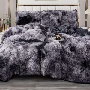 Lenjerie pat dublu, Super Pufoasa COCOLINO Fluffy, 6 piese, Negru, Degrade, Gri