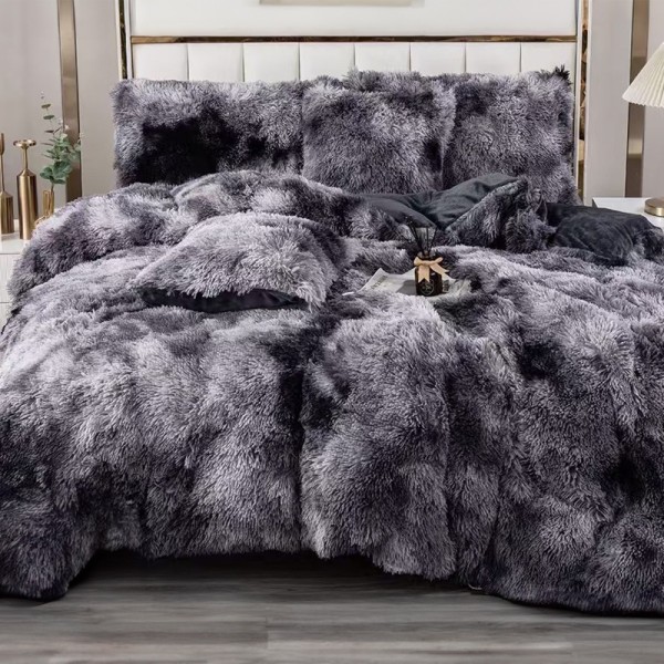 Lenjerie pat dublu, Super Pufoasa COCOLINO Fluffy, 6 piese, Negru, Degrade, Gri [1]