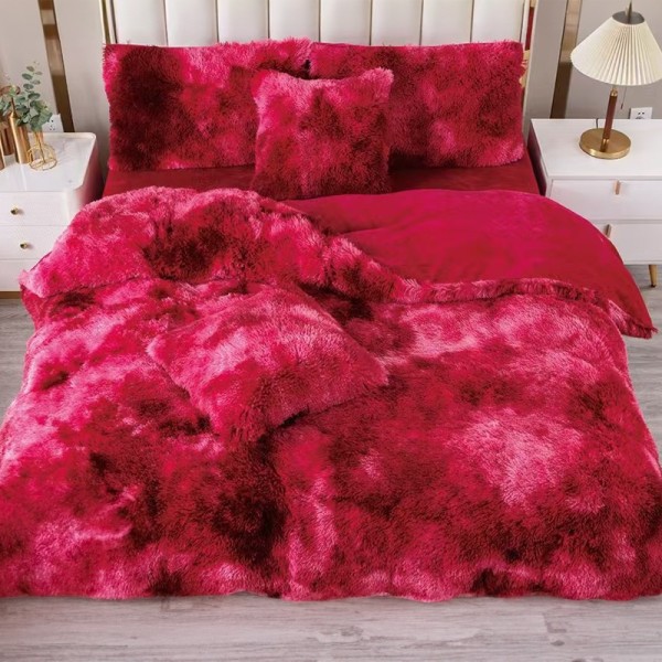 Lenjerie pat dublu, Super Pufoasa COCOLINO Fluffy, 6 piese, Grena, Degrade [1]