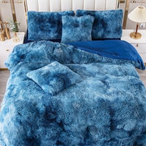 Lenjerie pat dublu, Super Pufoasa COCOLINO Fluffy, 6 piese, Albastru, Degrade