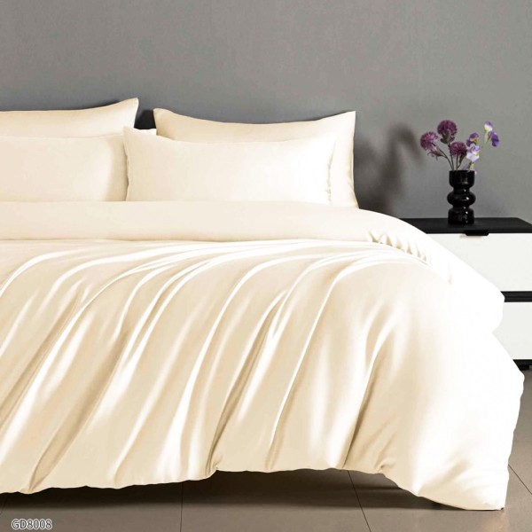 Lenjerie de Pat din Satin Extra Fin, Pat Dublu, 4 Piese, cu ELASTIC, Uni, Crem – Rafinament și Lux la Superlativ [1]
