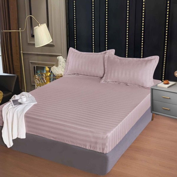 Cearsaf cu Elastic 160x200 cm – Damasc Finetat, 70% Bumbac, 2 Fete de Perna 55x80 cm, Cappuccino – Confort Premium si Fixare Perfecta [1]