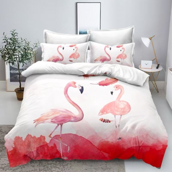 Lenjerie pat dublu,  FINET, 6 piese, IDENTICA CU POZA, cu Imprimeu Digital, Negru, Albastru, Roz, Flamingo [1]