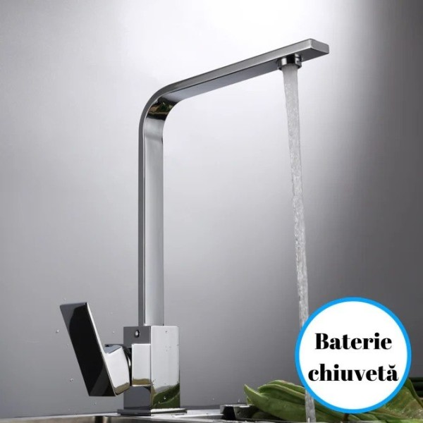 Baterie Chiuvetă Bucătărie Argintie, 32 cm, Monocomandă cu Pipă Înaltă și Rotativă VST61 [1]