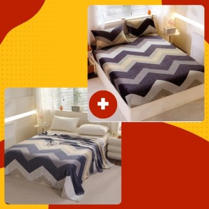 SET Cocolino cu Elastic, 4 piese, Crem, Bleumarin, zig-zag