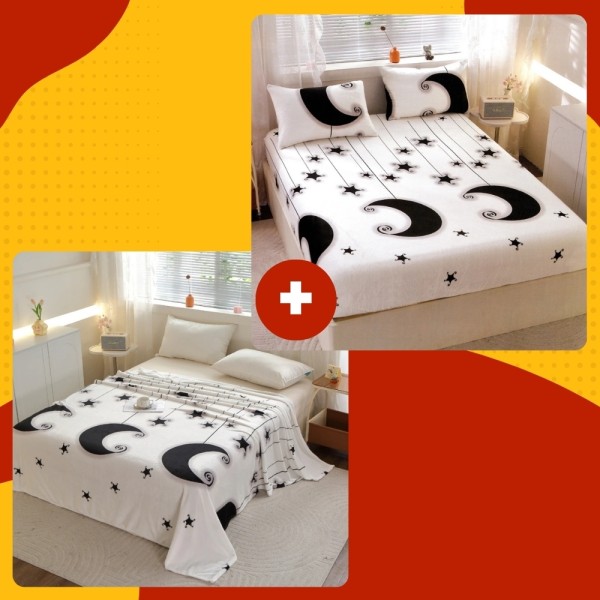 SET Cocolino cu Elastic, 4 piese, Alb, luna si stele [1]