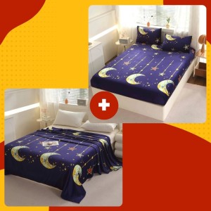 SET Cocolino cu Elastic, 4 piese, Albastru, luna si stele SET Cocolino cu Elastic, 4 piese, Albastru, luna si stele