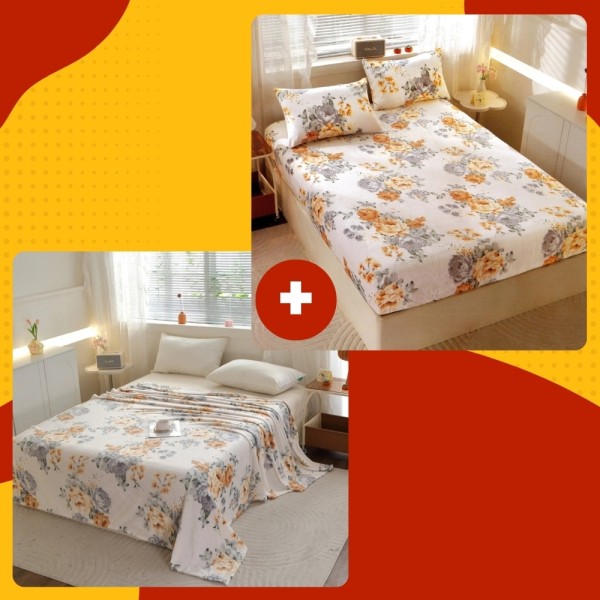 SET Cocolino cu Elastic, 4 piese, Alb unt, flori [1]