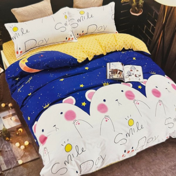 Lenjerie pat dublu, bumbac satinat, cearsaf clasic, 4 piese [1]