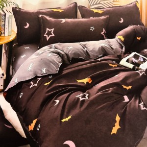 Lenjerie pat dublu, bumbac satinat, cearsaf clasic, 4 piese