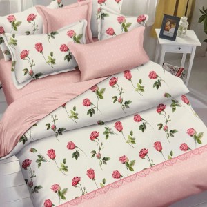 Lenjerie pat dublu, bumbac satinat, cearsaf clasic, 4 piese