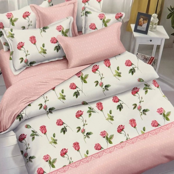 Lenjerie pat dublu, bumbac satinat, cearsaf clasic, 4 piese [1]