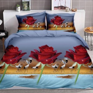 Lenjerie pat dublu, cearsaf clasic, imprimeu 3D